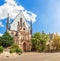 view of Architecture and Facade of St. Thomas Church Thomaskirche in Leipzig, Germany. Travel tourist and religious