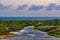 View of the arid nature of Aruba. Caribbean landscape
