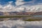 View around Pangong Tso the high grassland brackish lake with cloud and blue sky