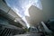 View of the ArtScience Museum and integrated resort in the Marina Downtown Core in central Singapore.