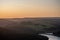 View of the Ashopton Viaduct, Ladybower Reservoir, and Crook Hill in the Derbyshire Peak District National Park