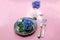 View of an assortment of edible flowers with plate and fork