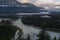 A view of the Athabasca River as it weaves it`s way through the Jasper National Park, Canada