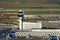 View of the Athens International Airport Eleftherios Venizelos from an ascending airplane