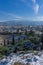 View of Athens and Panathenaic stadium in winter