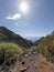 View on the Atlantic ocean and La Palma island from the Barranco Seco gorge, Tenerife, Canary islands, Spain