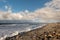 View on Atlantic ocean, Strandhill beach, county Sligo Ireland. Wave hits the coast