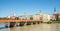 View atthe Red bridge over Inn river in Wasserburg am Inn town, Germany