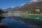 View of Auronzo di Cadore Belluno Italy the Lake Santa Caterina and Tre Cime Peaks