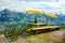 View from the Austrian Alps -  Hahnenkamm ski run on Kitzbuhel town and Kitzbuheler Horn mountains