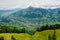 View from the Austrian Alps -  Hahnenkamm ski run on Kitzbuhel town and Kitzbuheler Horn mountains