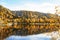 View of the autumn Altai and the Biya river with the autumn taiga on the banks