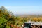 View of the autumn metropolis, autumn trees and high-rise buildings