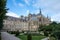 View from back side on gothic Roman Catholic cathedral church Notre-Dame in central part of old French city Reims, France