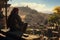 View from back of Somali Cushitic soldiers wearing ancient Carthaginian uniforms in the sunny very tropical city of Numidia in