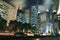 View background night of Shanghai cityscape landmark buildings