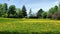 View of the backyard of a mansion in springtime