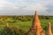 View of bagan pagoda field in myanmar by sunset