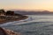 View of Bajondillo Beach in Torremolinos at sunrise. Costa del Sol,