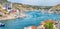 View of Balaklava bay with yachts from the Genoese fortress Chembalo in Sevastopol city