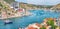 View of Balaklava bay with yachts from the Genoese fortress Chembalo in Sevastopol city