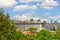 View from the balcony over the city park and communist buildings in Bucharest, Romania - 20.05.2019