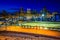 View of the Baltimore skyline and Inner Harbor at night, seen fr