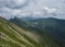 View from Banikov peak on Western Tatra mountains ridge or Rohace panorama. Sharp green mountains - ostry rohac and