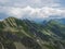 View from Banikov peak on Western Tatra mountains or Rohace panorama. Sharp green mountains - ostry rohac, placlive and