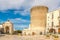 View at the Baresana gate  and Angioino tower in the streets of Bitonto in Italy