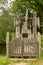 View of a bascule bridge with carvings on the pillars