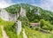 A view from the base of the Stone Castle ruins on the outskirts of the town of Begunje na Gorenjskem, Slovenia