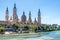 View at the Basilica of Our Lady of the Pillar with Ebro river in Zaragoza - Spain