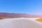 View of the Basins salt flats, Badwater Basin, Death Valley, Inyo County, salt Badwater formations in Death Valley National Park.