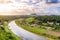 View from the bastei viewpoint of the Elbe river and the Rathen town in beautiful landscape scenery, Sandstone mountains, Saxon