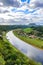 View from the bastei viewpoint of the Elbe river and the Rathen town in beautiful landscape scenery, Sandstone mountains, Saxon