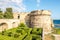 View at the Bastion and Wall of Aragon Catle at coast of Ionian Sea in Taranto, Italy