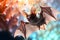 view of a bat in a Nipah virus background. Viral outbrake