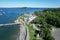 the view of the bay from above the cottage at the end of the dock