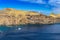 View of the bay and yacht at between cliffs at Ponta de Sao Lourenco, Madeira