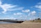 View of the beach at arnside with the leven railway viaduct and river in the south lakes area of cumbria