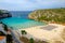 View on the beach Cala en Porter on Menorca Island