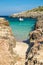 View on the beach Calo Roig on Menorca, Balearic Islands