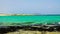 View on the beach Corralejo and island Lobos.