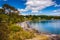 View of beach on Frenchman Bay, in Bar Harbor, Maine.