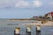 View on the beach of the German village Laboe at the baltic sea in summer