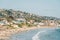 View of the beach and hills from Heisler Park, in Laguna Beach, Orange County, California