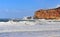 View of the beach of Nazare with big waves