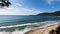 View of the beach next to the tessellated pavement in Eaglehack Neck in the Tasman Peninsula in Tasmania, Australia shot from a