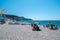View of beach in Nice on Mediterranean Sea in Nice.